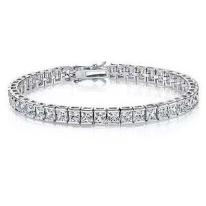 Rachel Glauber Tennis Bracelet Women White Gold Plated Princess Cut CZ Silver 7"
